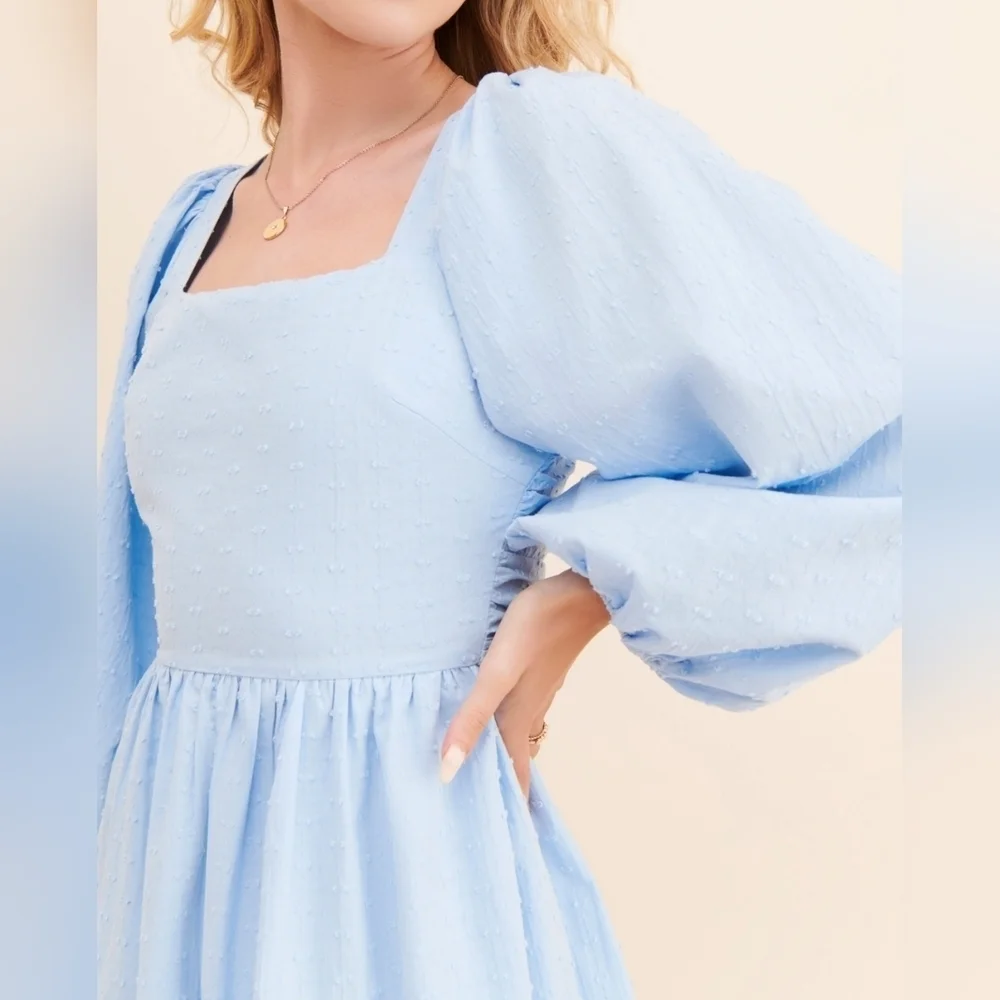Girl & The Sun Kelsia Mini Dress in Light Blue, Size Small NWOT - Picture 4 of 10